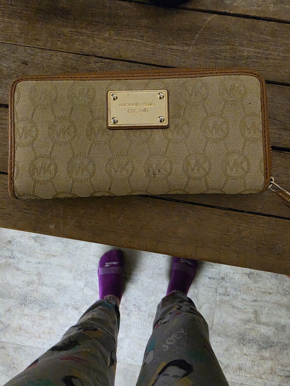 Michael Kors Beige Logo Zip-Around Wallet